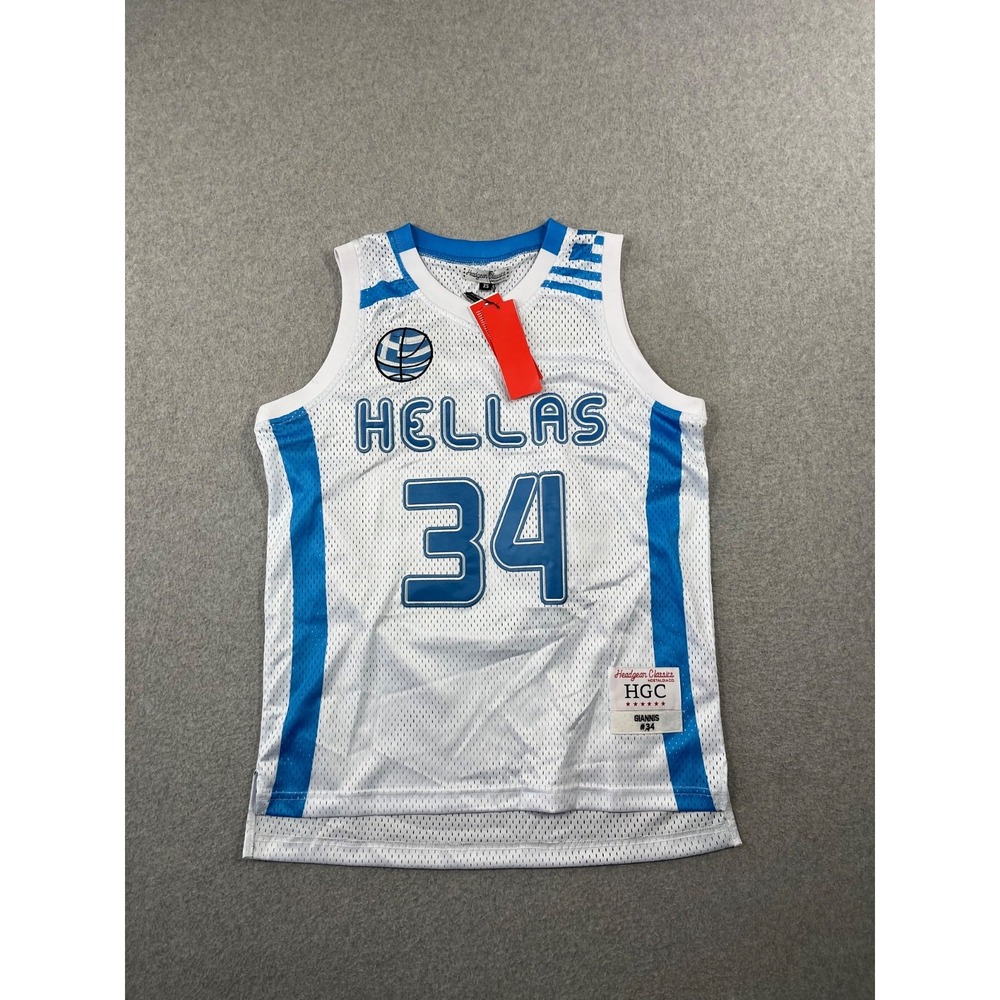 Giannis Antetokounmpo Hellas Basketball Jersey Mens XS White Mesh Headgear
